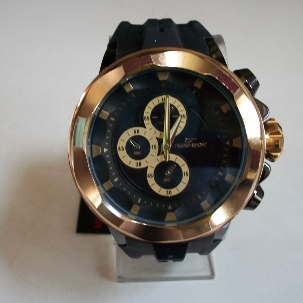 Men Gold Finish Tecno Sport Black Silicon Band Fashion Hip Hop Watch